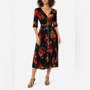 Floral Black Midi Dress